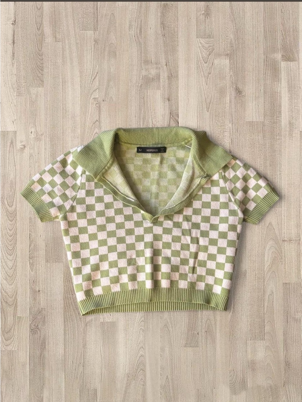 Hesperus Green & White Checkered Cropped Sweater | Size M